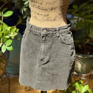 Topshop Distressed Black Denim Miniskirt